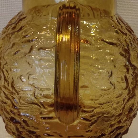 Vintage 1960s Anchor Hocking Honey Gold Textured Ball Jug In Milano 8in - Picture 11 of 16